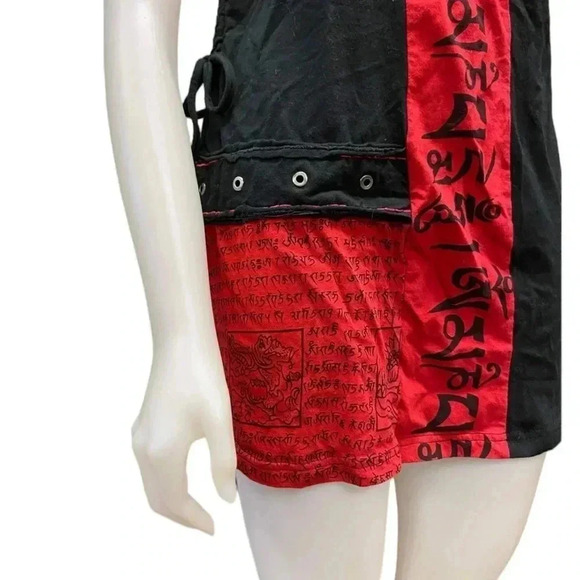 Leopards & Roses Made  In Nepal Black Red Mini Sleeveless Dress Size Medium - Picture 5 of 15